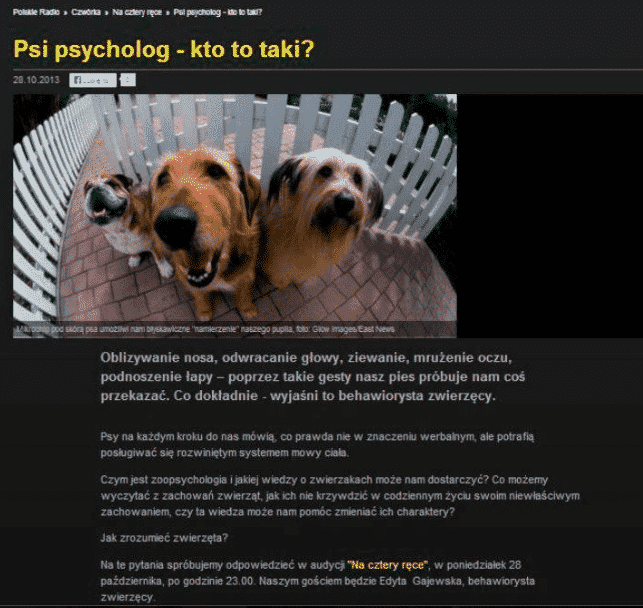 Edyta Gajewska, psi psycholog, audycja w radiu