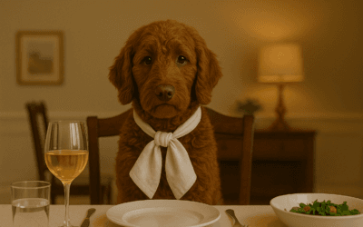 Szczeniak Labradoodle przy temacie personifikacji psów